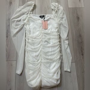 NWT Missguided White Ruched Mini Dress
